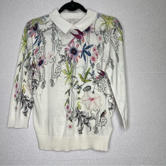 Ted Baker London Kikka Floral Print Collar Sweater 2 - Picture 2 of 7